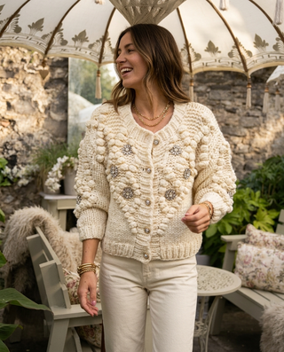 Ivory Luxe Wool Hand Knitted Cardigan 'Cream'