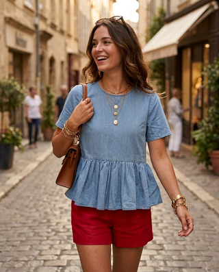 Louisa Frilled Denim Top 'Denim'