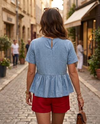 Louisa Frilled Denim Top 'Denim'