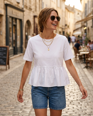 Louisa Cotton Frilled Top 'White'