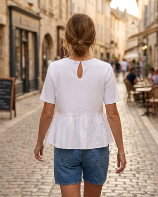 Louisa Cotton Frilled Top 'White'