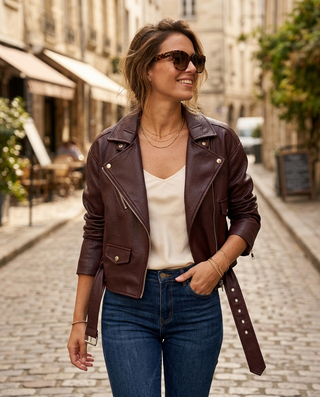 Annalise Faux Leather Jacket 'Burgundy'