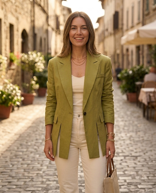 Isabella Linen Blazer 'Olive Green'