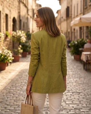 Isabella Linen Blazer 'Olive Green'