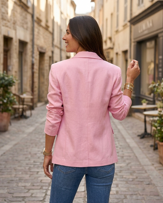 Isabella Linen Blazer 'Baby Pink'