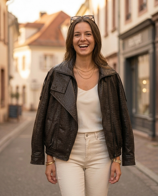 Elle Lattice Faux Leather Jacket 'Brown'