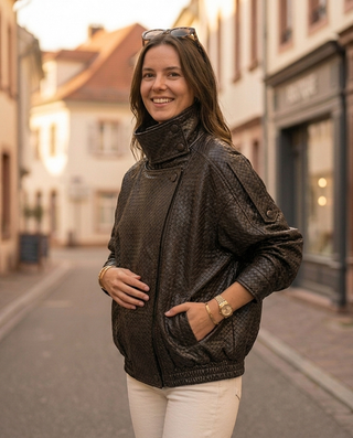 Elle Lattice Faux Leather Jacket 'Brown'