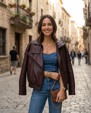 Elle Lattice Faux Leather Jacket 'Burgundy'