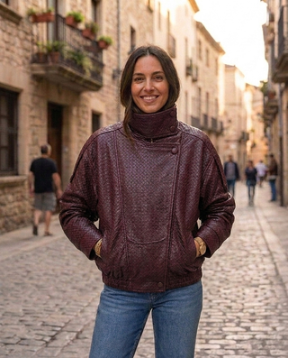 Elle Lattice Faux Leather Jacket 'Burgundy'