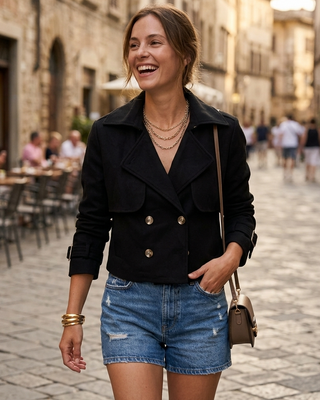 Leonie Cropped Trench 'Black'