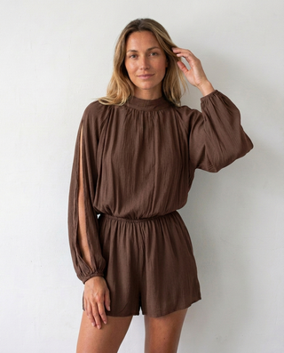 Florence Cheesecloth Playsuit 'Brown' LIVE 27/8