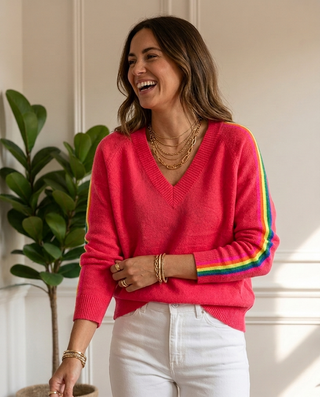 Maris Rainbow Knit Jumper 'Coral'