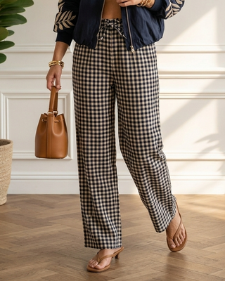 Bloom Gingham Trousers 'Navy & Beige'