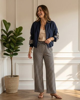 Bloom Gingham Trousers 'Navy & Beige'