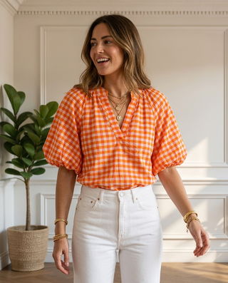 Ophelia Cotton Checkered Top 'Pink & Orange' LIVE 03/09