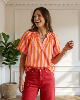 Ophelia Cotton Striped Top 'Baby Pink & Orange' LIVE 03/09