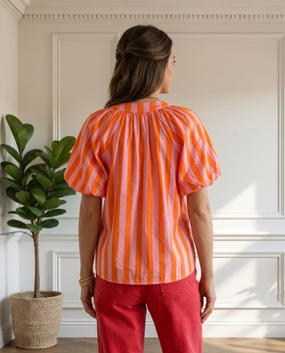 Ophelia Cotton Striped Top 'Baby Pink & Orange' LIVE 03/09