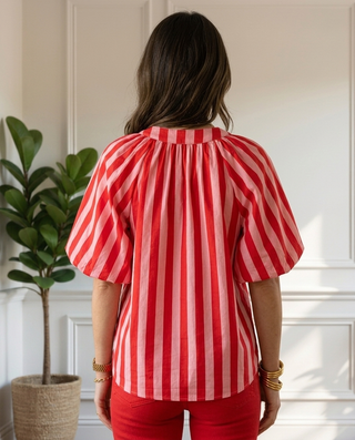 Ophelia Cotton Striped Top 'Baby Pink & Red' LIVE 03/09
