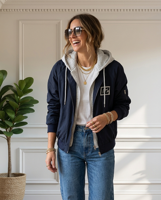 Amber Hooded Bomber Jacket 'Navy'