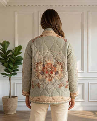 Carine Padded Jacket 'Green & Cream'