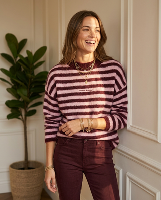 Amour & Amour Wool Jumper 'Baby Pink & Burgundy'