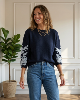 Solina Wool Knit Jumper 'Navy & Baby Blue'