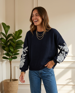 Solina Wool Knit Jumper 'Navy & Baby Blue'