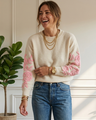 Solina Wool Knit Jumper 'Cream & Baby Pink'