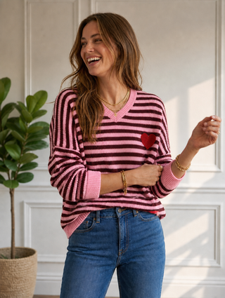 Harry V neck 'Pink and Burgundy' knit