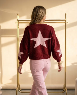 Seren Wool Cardigan 'Burgundy & Baby Pink'