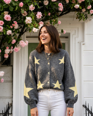 Seren Wool Cardigan 'Grey & Lemon' LIVE 31/9