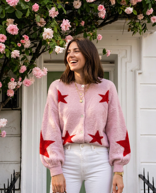 Seren Wool Cardigan 'Baby Pink & Red' LIVE 31/9