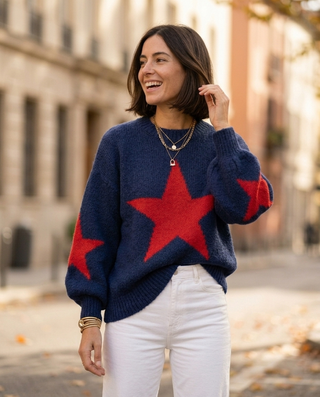 Nellie jumper 'Royal blue & Red'