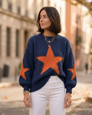 Nellie jumper  'Dark Navy & Orange'