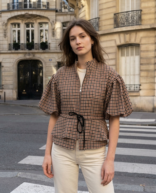 Elara Cropped checkered Jacket 'brown'