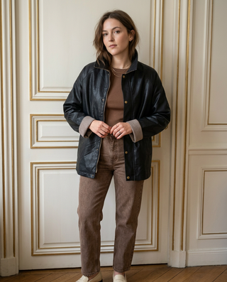 Lottie reversible relaxed oversized leather jacket 'Black'
