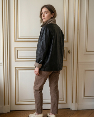 Lottie reversible relaxed oversized leather jacket 'Black'