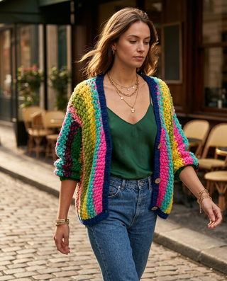 Iaorana Wool Hand Knitted Cardigan 'Multicoloured'
