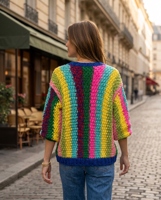 Iaorana Wool Hand Knitted Cardigan 'Multicoloured'