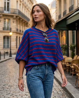Britany Wool Striped Knit Jumper 'Blue & Red' LIVE 24/9