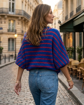 Britany Wool Striped Knit Jumper 'Blue & Red' LIVE 24/9