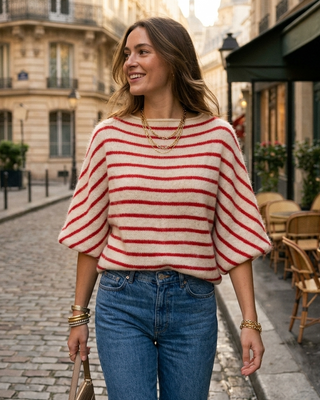 Britany Wool Striped Knit Jumper 'Cream & Red' HARD LAUNCH 24/9