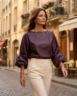 Verona Faux Leather Blouse 'Burgundy'