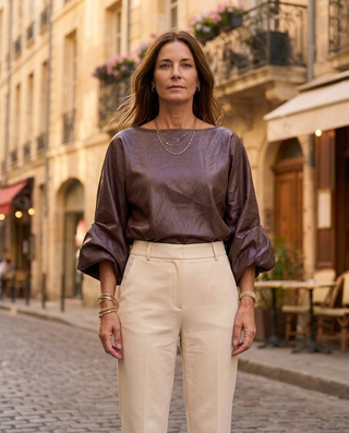 Verona Faux Leather Blouse 'Brown'
