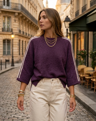 Gerri Wool Stripes Jumper 'Plum & Cream' LIVE 24/9