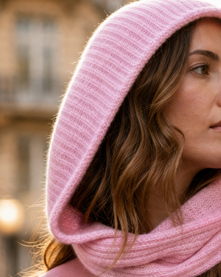 Lana Wool Hood & Scarf Piece 'Baby Pink' LIVE 24/9