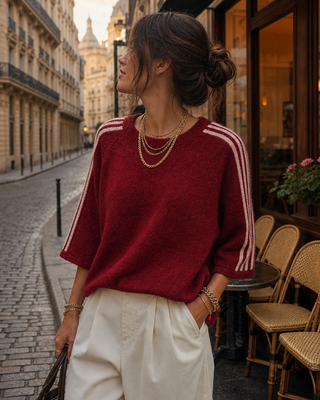 Gerri Wool Stripes Jumper 'Burgundy & Baby Pink' LIVE 24/9