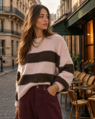 Lilia Wool Striped Jumper 'Baby Pink & Brown' LIVE 17/9