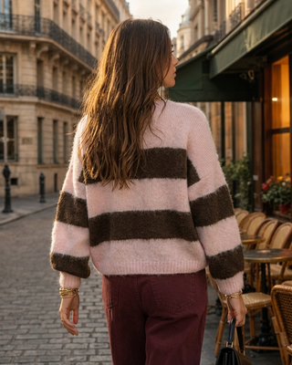 Lilia Wool Striped Jumper 'Baby Pink & Brown' LIVE 17/9