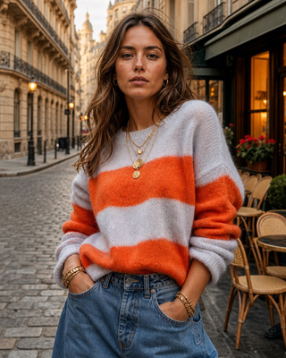 Lilia Wool Striped Jumper 'Lilac & Orange' LIVE 17/9